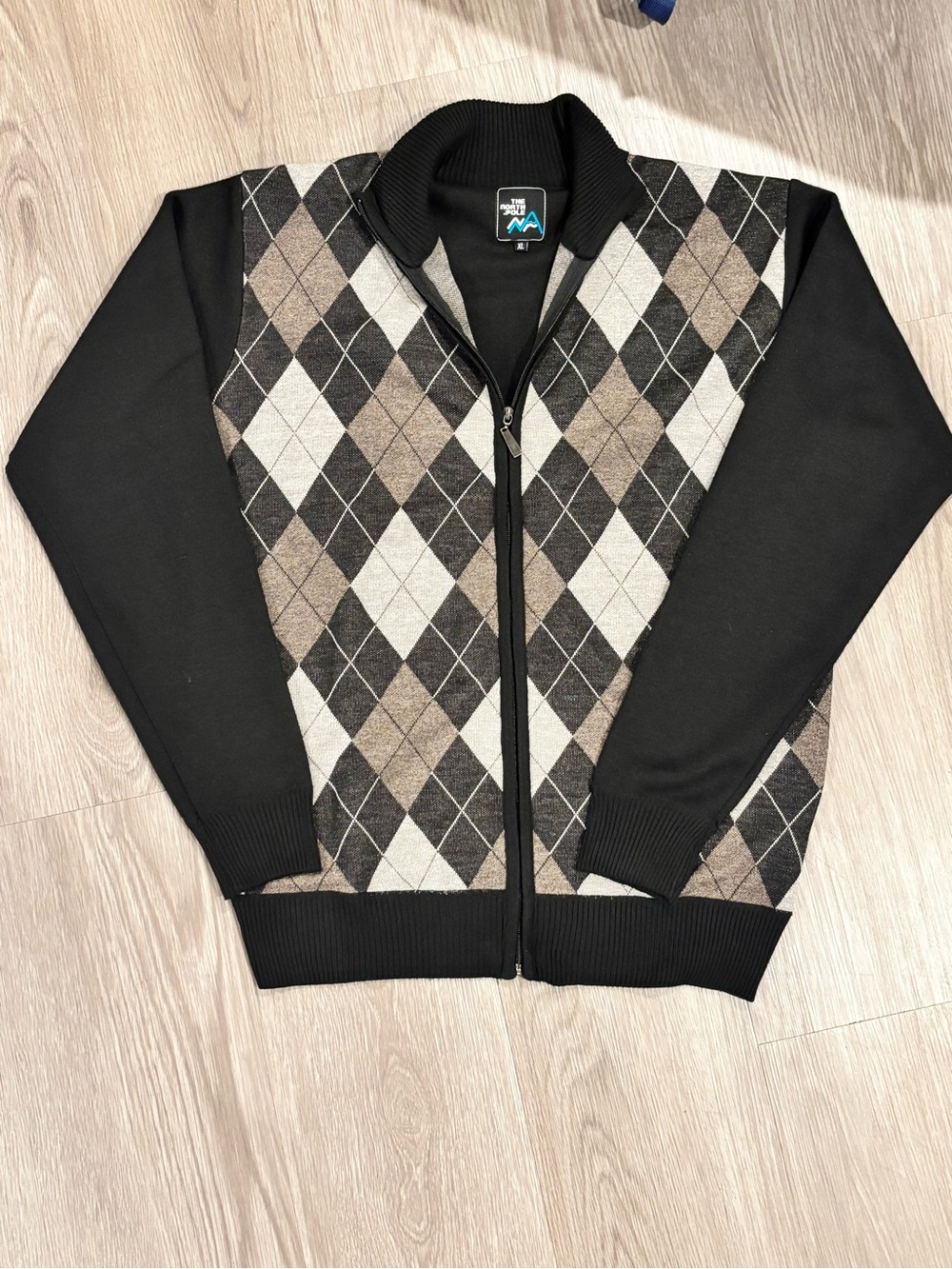 The North Pole Men's Zip-Up Argyle Sweater Jacket in Black and Brown